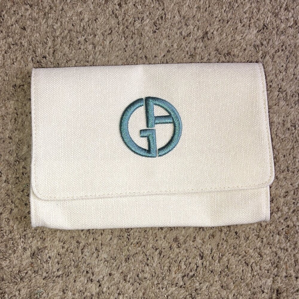 Giorgio Armani Travel Makeup/Beauty Bag beige with turquoise GA Logo